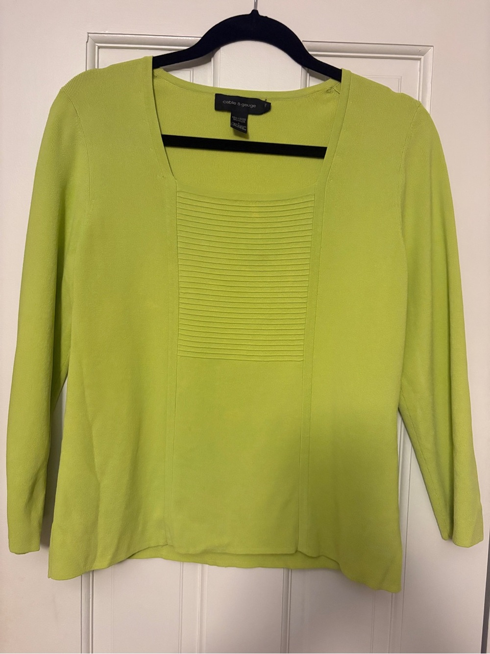 Cable & Gauge Lime Green Ribbed-Panel Square Neck Top